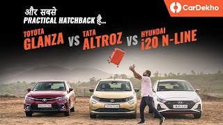 Toyota Glanza vs Tata Altroz vs Hyundai i20 NLine Space Features Comfort amp Practicality Compared [upl. by Polky]