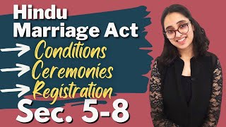 Hindu Marriage Act  Sec 5 to 8  Conditions of Hindu Marriage  Ceremonies and Registration [upl. by Lanae]