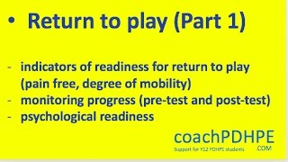 HSC PDHPE Option3 Sports Med  Return to play  part 1 [upl. by Wilkey500]