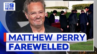 Matthew Perry’s family and friends attend late actors funeral  9 News Australia [upl. by Artemus]