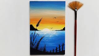 Sunset Over the Lake Acrylic Painting For Beginners Easy Acrylic Painting Tutorial Step by Step [upl. by Salomie845]