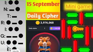 15 September daily Cipher and Mini game ✅hamsterkombat hamsters YTDIP02 [upl. by Jeane]