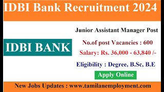 IDBI Bank Recruitment 2024 [upl. by Eunice]