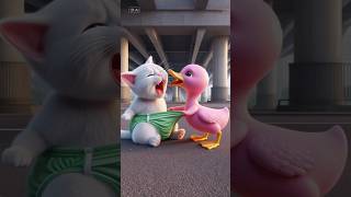 Cat chased by pink duck cat cutecat cute [upl. by Tiphane]