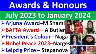 Awards and Honours 2024  Puraskar aur Samman 2024  July 2023 to January 2024 Current Affairs [upl. by Diogenes]