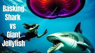 Giants of the Deep Basking Shark vs Giant Jellyfish – An Epic Showdown [upl. by Schinica930]