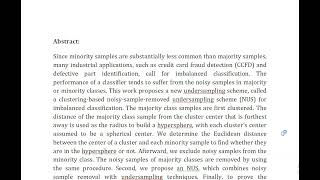 NUS Noisy Sample Removed Undersampling Scheme for Imbalanced Classification and Application to Credi [upl. by Haiel]