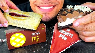 MCDONALDS VS BURGER KING PIE DESSERT SWEETS CHALLENGE MUKBANG BATTLE EATING NO TALKING MOUTH SOUNDS [upl. by Wolfort971]