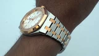 Audemars Piguet Royal Oak Selfwinding 37MM 18K Two Tone Rose Gold Silver Dial Stainless Steel 2020 [upl. by Auqkinahs]