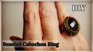 EASY StepbyStep Guide Making a Peyote Ring with Cabochon I ✨️ DIY Beading Project [upl. by Eenerb]