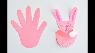 Paper Handprint Bunnies  Easy Easter Craft Using Construction Paper [upl. by Acinomahs219]