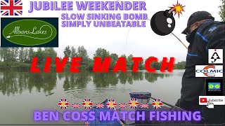 LIVE MATCH FISHING Albans Lakes  slow sinking bomb  come on u carp  BenCossMatchFishing [upl. by Nihsfa]