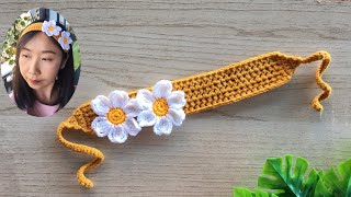 Daisy Crochet Headband tutorial Diy headband with Daisy crochet [upl. by Gus497]