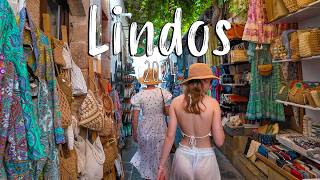 Lindos Rhodes Rodos Greece Beach Old town walking tour 4k vlog 2024 [upl. by Mattheus]