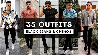 35 Ways to Style Black JeansChinos for Summer 2022  BLACK PANTS OUTFITS  Mens Fashion 2022 [upl. by Jelene]