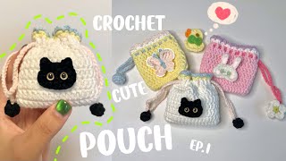 🐱Crochet Pouch Tutorial  How to Crochet a drawstring pouch  Cute crochet idea  Gift idea [upl. by Ariahaj]