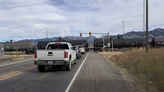 HornBlaring Train at the intersection Frontage Montana [upl. by Cortney]