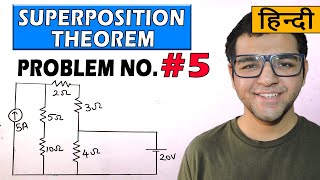 SUPERPOSITION THEOREM SOLVED PROBLEMS IN HINDI Problem 5 [upl. by Orenid]