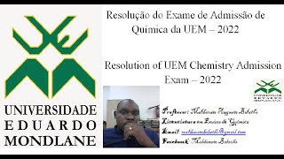 Resolução do Exame de Admissão de Química da UEM – 2022 ou Chemistry Admission Exam of UEM  2022 [upl. by Ebsen]