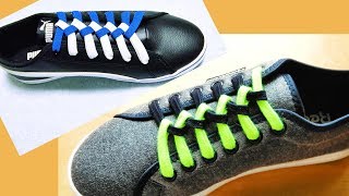 〔靴紐の結び方〕真ん中の編みこみの並びがきれいな靴ひもの通し方 平ひも編 how to tie shoelaces 〔生活に役立つ！〕 [upl. by Nyliram41]