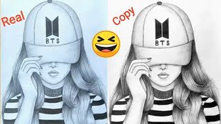 Farjana drawing academy recreationPart 2 Farjana drawing academy real vs copy pencil drawing [upl. by Lekram]