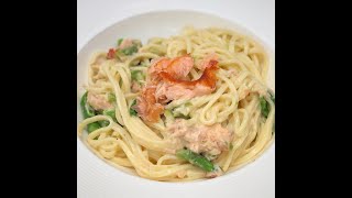 Recept Pasta warm gerookte zalm met groene asperges [upl. by Erny361]