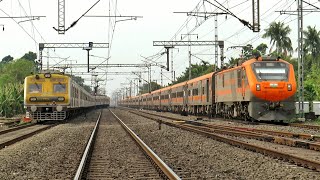 140 KMPH RDSO  WCAM3 WITH FURIOUS FREIGHT  PUSH PULL WAP5 PULLED DANGEROUS AMRIT BHARAT EXPRESS [upl. by Duvall]