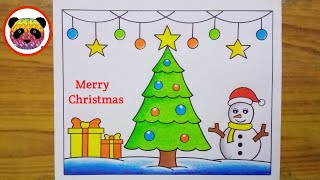 Merry Christmas Drawing  Christmas Drawing Easy Steps  Christmas Tree Drawing Christmas Painting [upl. by Ennoryt194]