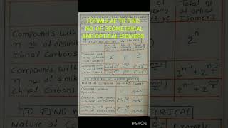 FORMULAE TO FIND NO OF GEOMETRICAL ISOMERS AND OPTICAL ISOMERS [upl. by Oderfigis59]