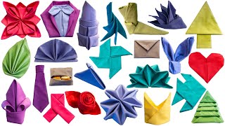 24 Napkin Folding Ideas  How to Fold a Napkin 24 Different Ways [upl. by Joselyn]