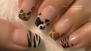 Animal Prints Nail Art Tutorial  Arte para las uñas con dibujos de manchas de animales [upl. by Germaun]