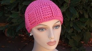 Crochet for Cancers Basketweave Vertical Stripe Cap [upl. by Eeliah768]