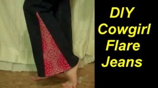 DIY Cowgirl Flare Jeans  How To Make Bell bottoms [upl. by Suiratnauq]