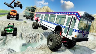 Racing Monster Truck Buses Down A Mountain  BeamNG Drive  Griffs Garage [upl. by Grenville]