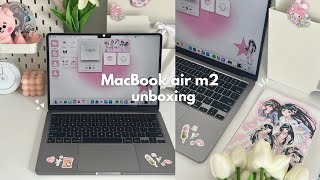 MacBook Air m2 unboxing 💻 setup aesthetic customizing and decorating asmr [upl. by Lewert]