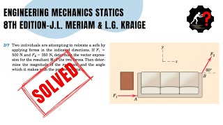 Solved Problem 27  Deter­mine the magnitude of the resultant and the angle with the xaxis [upl. by Nekcarb]