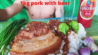 Naga mukbang  eating 1kg pork with beer  2king chilly  Northeast India mukbang [upl. by Nannek]