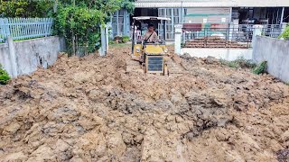 Massive Dump Trucks Dumping Sticky Soil With MITSUBISHI D20P Dozer Hard Pushing Mud Filling Project [upl. by Bellina370]