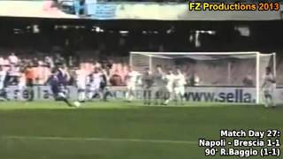 Serie A 20002001 day 27 Napoli  Brescia 11 RBaggio goal [upl. by Aihsak]