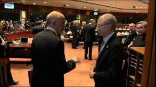 EU leaders agree Lisbon Treaty change to save the euro raw video [upl. by Leede]