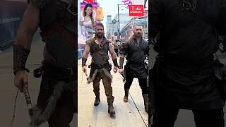 Ragnar Lothbrok and Rollo in street fashion with traditional warrior costume vikings fyp [upl. by Coumas]