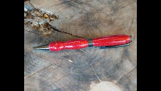 Turning an Inlace Acrylester Pen Blank into a Sparkly Red Pen with Carbide Lathe Tools penturning [upl. by Roxane]