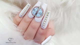 New Year Nails Hogmanay nails Crystals clock nail art White Christmas nails [upl. by Nauqaj]