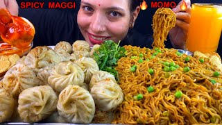 Eating Spicy🔥 Korean Style Maggi Masala Momo Mukbang Indian Street Food Eating Show  Asmr Mukbang [upl. by Jeritah]