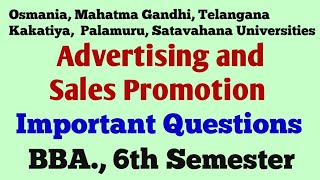 Advertising and Sales Promotion  Important Questions BBA 6th SemesterOU KU MGU PU SU TUDegree [upl. by Leanora126]