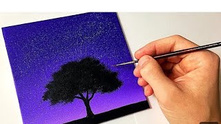 Easy night sky painting painting tutorial for beginners step by step [upl. by Ehctav]