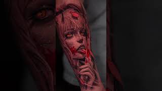 Crazy and beautiful Himiko Togo licks a bloody knife metal rock tattoo anime animetattoo [upl. by Olifoet]