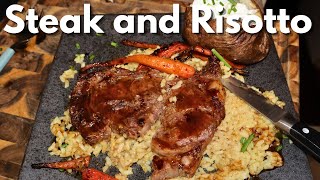 Steak and Risotto with Demi glaze THE EASY WAY  honey roasted carrots and baked potato [upl. by Hakon811]