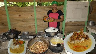 Comida dominicana del Campo Carina cocinando cuatro gallinas [upl. by Eirellam]