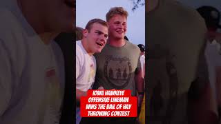 Iowa hawkeye offensive lineman wins the bail of hay throwing contest [upl. by Prud]